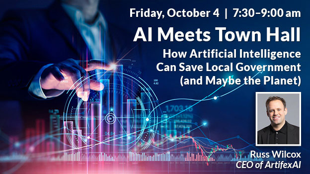 Graphic for the Cape Cod Technology Council's First Friday Talk in October 2024 featuring Russ Wilcox